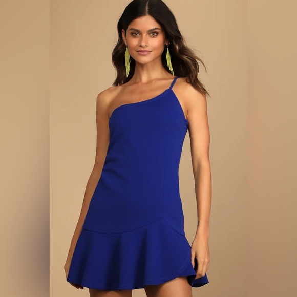 NWT Lulus Glamour Goals One-Shoulder Mini Dress in‎ Cobalt Blue Size Extra Small - Picture 10 of 10